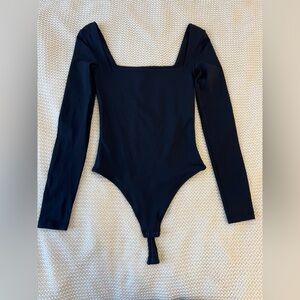 Babaton Black Long-Sleeve Square Neck Bodysuit